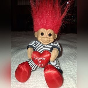 VALENTINE Vintage Russ Striped TROLL DOLL  5"